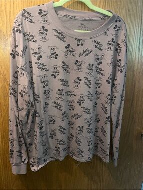 Disney Long-Sleeve Mickey Mouse Crewneck Sweatshirt - beige with Black Print